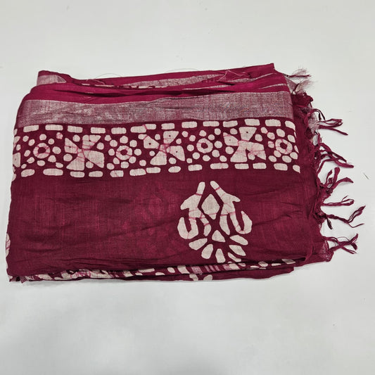 Bathic print linen cotton saree
